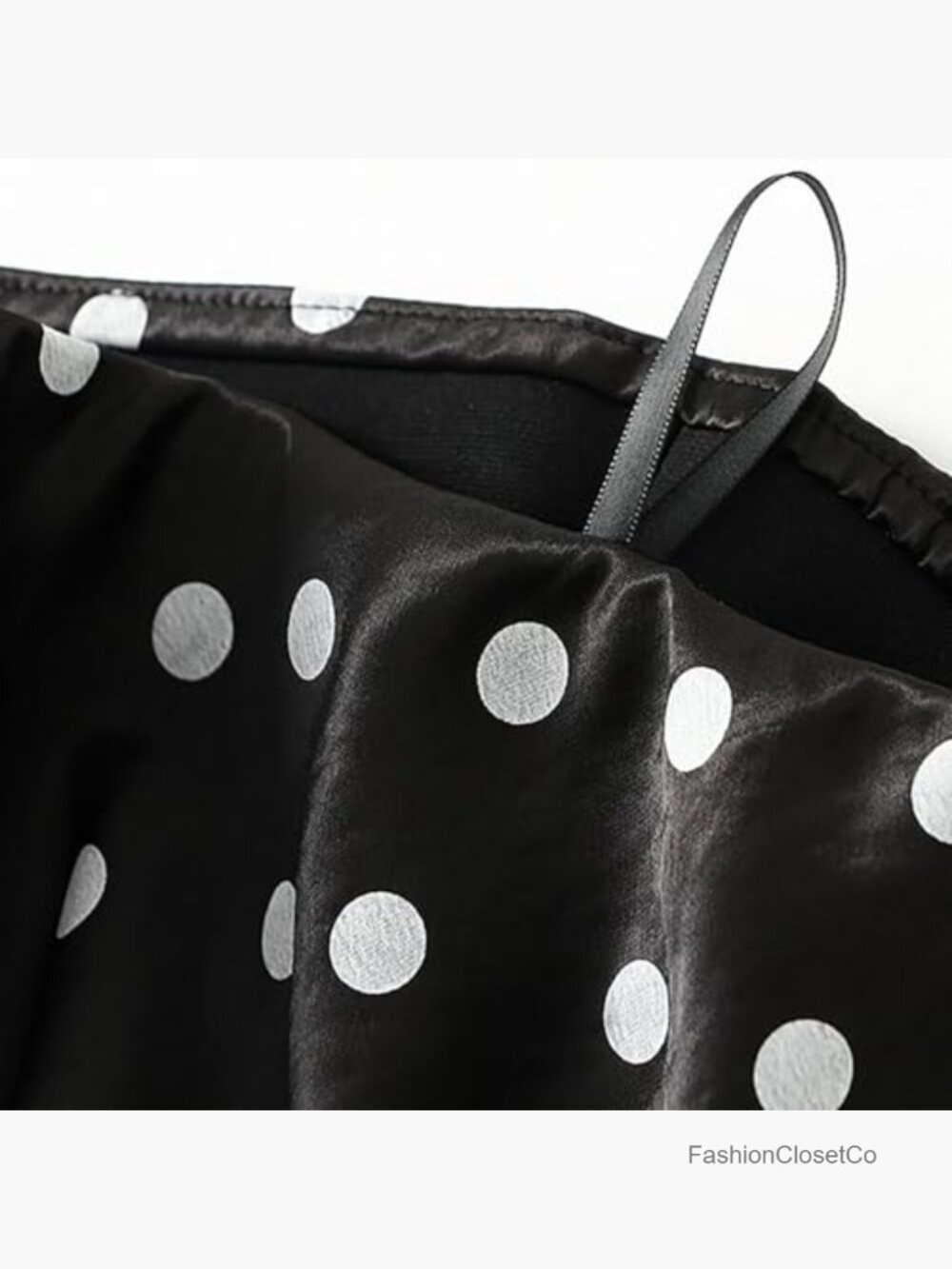 Elegant Polka Dot Satin Maxi Skirt Elastic Waist - Picture 3 of 5